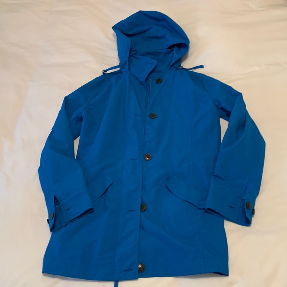 Small TALL blue womens lands end rain jacket size 6-8 (small)